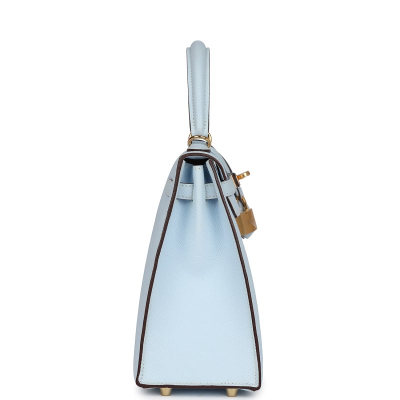 Hermes Kelly Sellier 25 Bleu Brume Epsom Gold Hardware - Image 4