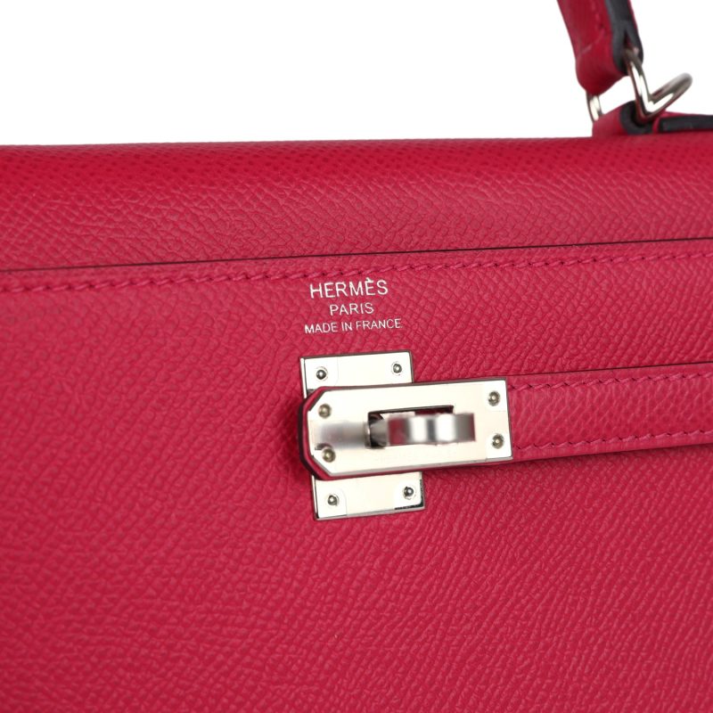 Hermes Kelly Sellier 25 Framboise Verso Epsom Palladium Hardware - Image 6