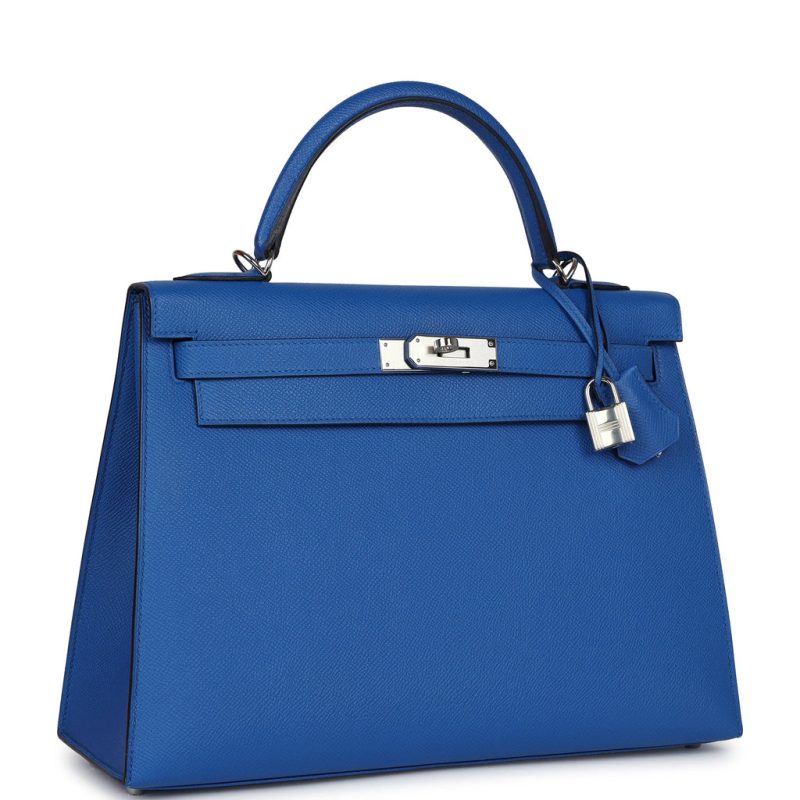 Hermes Kelly Sellier 32 Bleu France Epsom Palladium Hardware - Image 2
