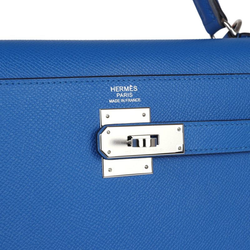 Hermes Kelly Sellier 32 Bleu France Epsom Palladium Hardware - Image 6