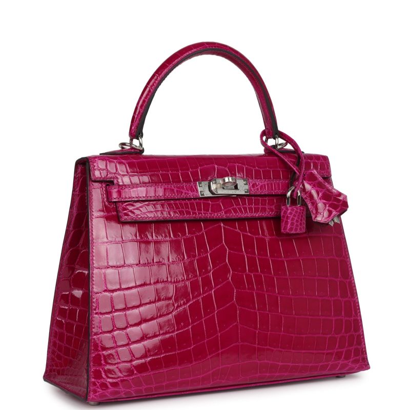 Hermes Kelly Sellier 25 Rose Pourpre Shiny Niloticus Crocodile Palladium Hardware - Image 2