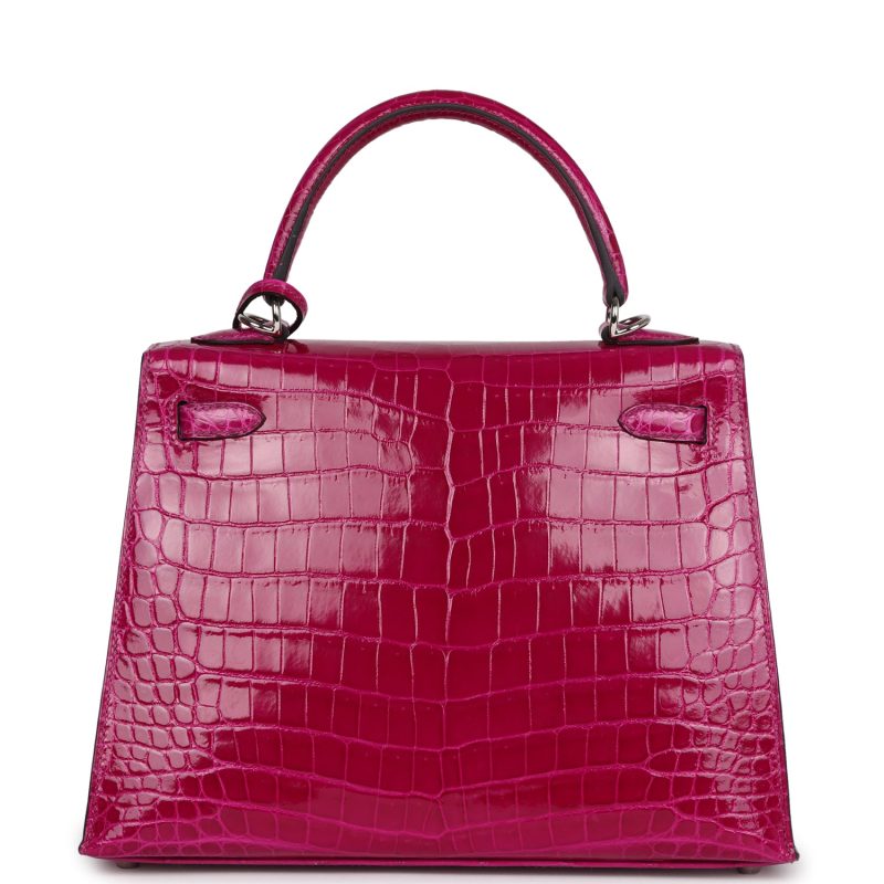 Hermes Kelly Sellier 25 Rose Pourpre Shiny Niloticus Crocodile Palladium Hardware - Image 4