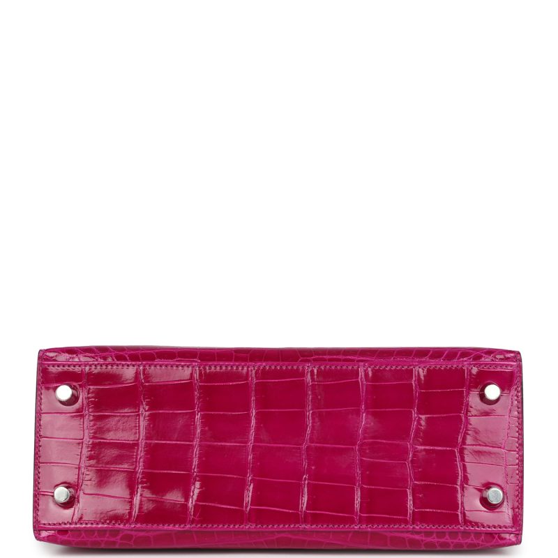 Hermes Kelly Sellier 25 Rose Pourpre Shiny Niloticus Crocodile Palladium Hardware - Image 5