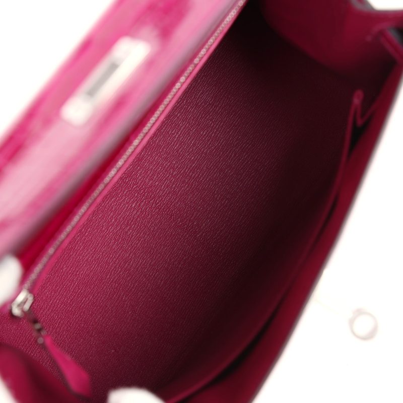 Hermes Kelly Sellier 25 Rose Pourpre Shiny Niloticus Crocodile Palladium Hardware - Image 7