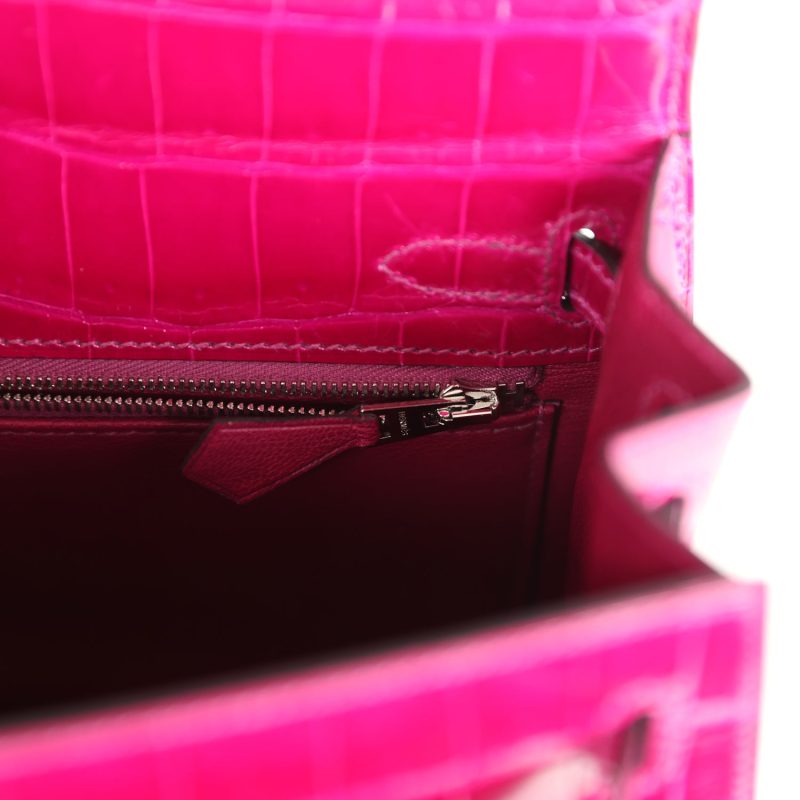 Hermes Kelly Sellier 25 Rose Pourpre Shiny Niloticus Crocodile Palladium Hardware - Image 8