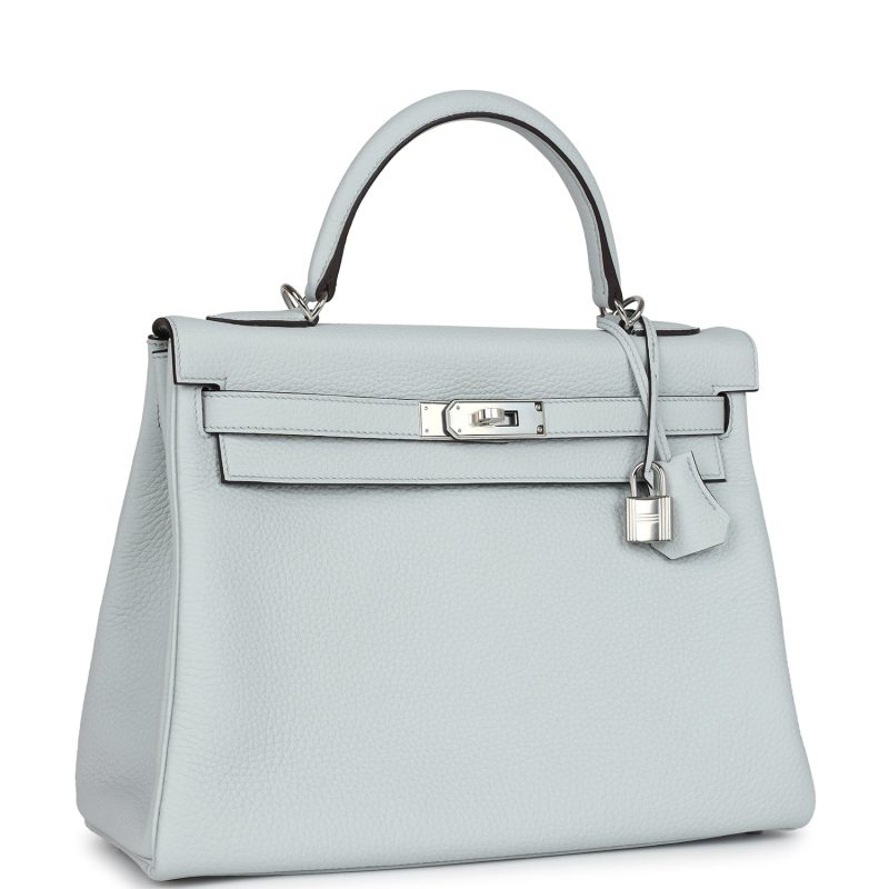 Hermes Kelly Retourne 32 Bleu Pale Clemence Palladium Hardware - Image 2