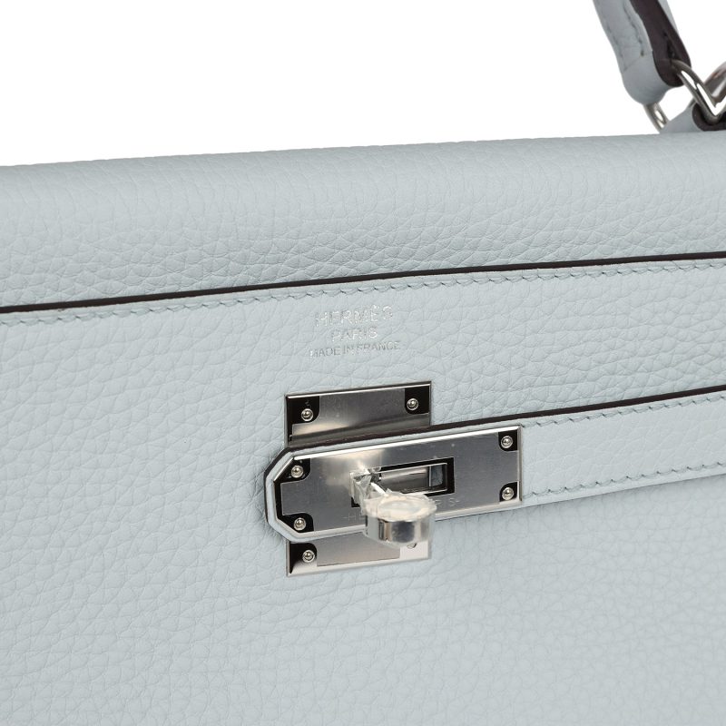 Hermes Kelly Retourne 32 Bleu Pale Clemence Palladium Hardware - Image 6