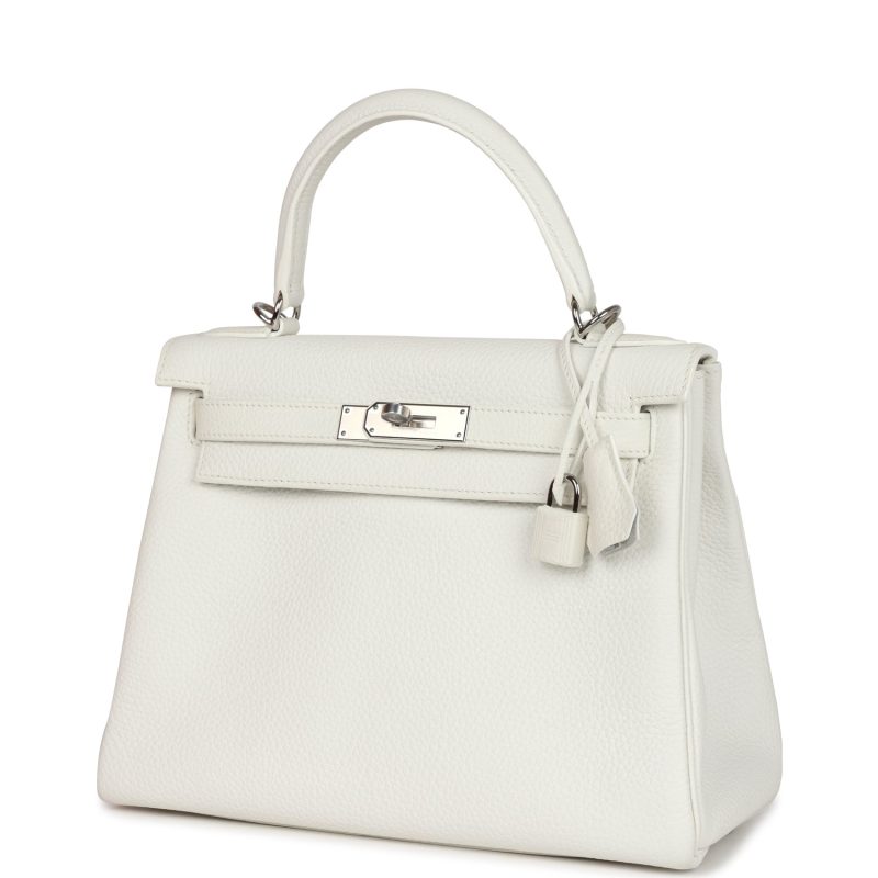 Hermes Kelly Retourne 28 White Clemence Palladium Hardware - Image 3