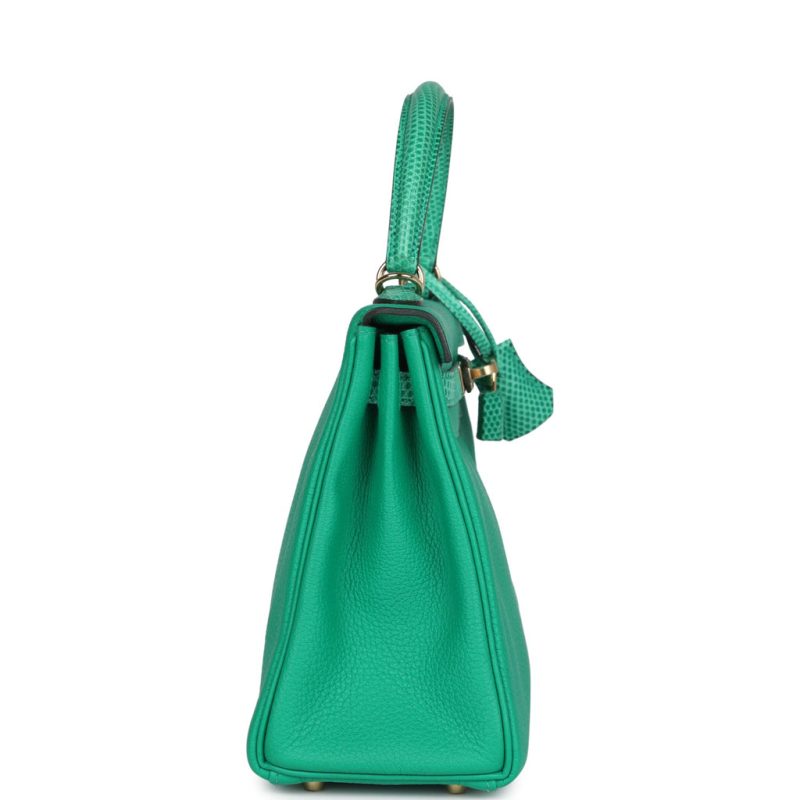 Hermes Kelly Retourne 25 Menthe Togo and Varanus Niloticus Lizard Touch Permabrass - Image 3