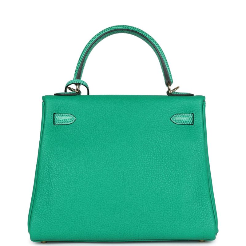 Hermes Kelly Retourne 25 Menthe Togo and Varanus Niloticus Lizard Touch Permabrass - Image 4