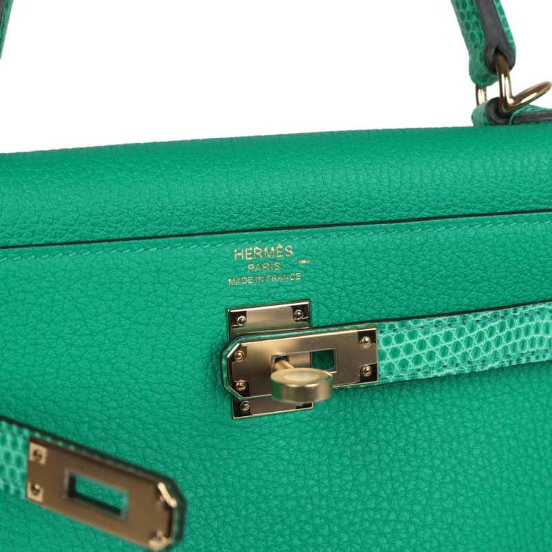 Hermes Kelly Retourne 25 Menthe Togo and Varanus Niloticus Lizard Touch Permabrass - Image 6