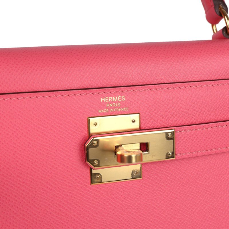 Hermes Kelly Sellier 28 Rose Azalee Epsom Gold Hardware - Image 6