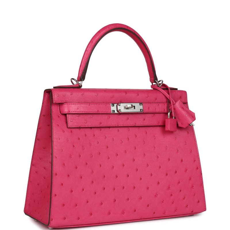 Hermes Kelly Sellier 28 Rose Tyrien Ostrich Palladium Hardware - Image 2