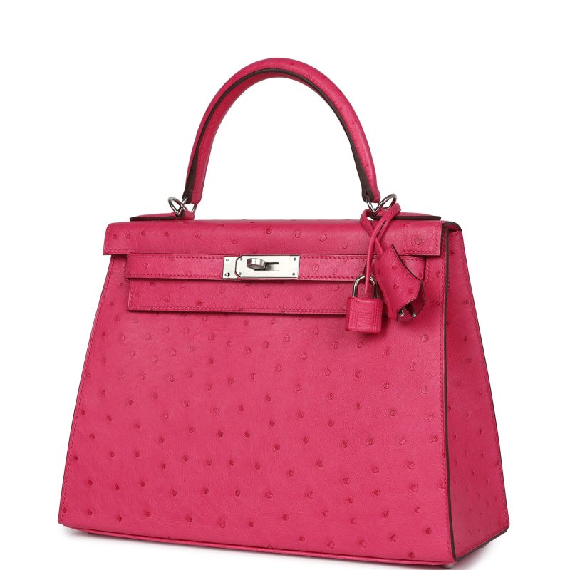 Hermes Kelly Sellier 28 Rose Tyrien Ostrich Palladium Hardware - Image 3
