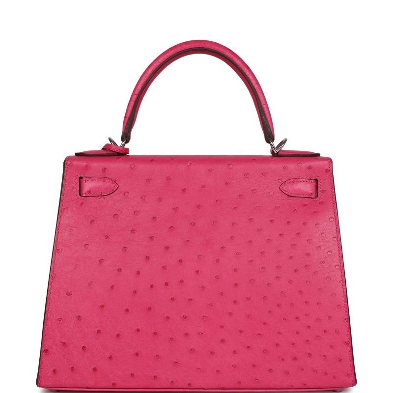 Hermes Kelly Sellier 28 Rose Tyrien Ostrich Palladium Hardware - Image 5