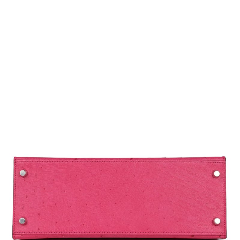 Hermes Kelly Sellier 28 Rose Tyrien Ostrich Palladium Hardware - Image 6