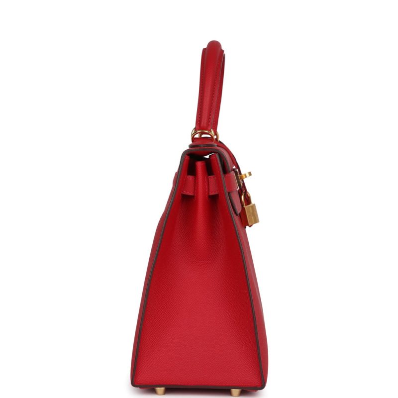 Hermes Kelly Sellier 28 Rouge Casaque Epsom Gold Hardware - Image 3