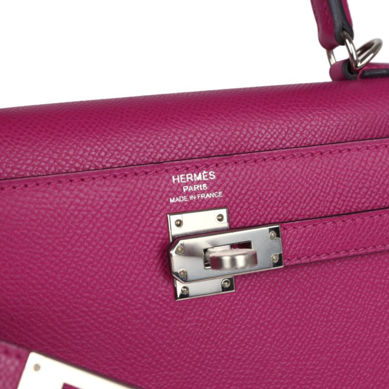 Hermes Kelly Sellier 25 Rose Pourpre Epsom Palladium Hardware - Image 6