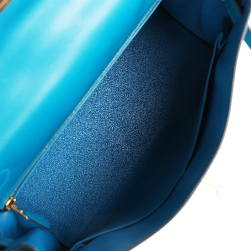 Hermes Kelly Retourne 28 Bleu Izmir Tadelakt Gold Hardware - Image 7