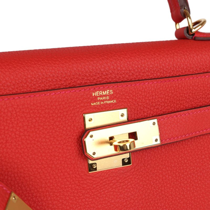 Hermes Kelly Retourne 28 Geranium Togo Gold Hardware - Image 6