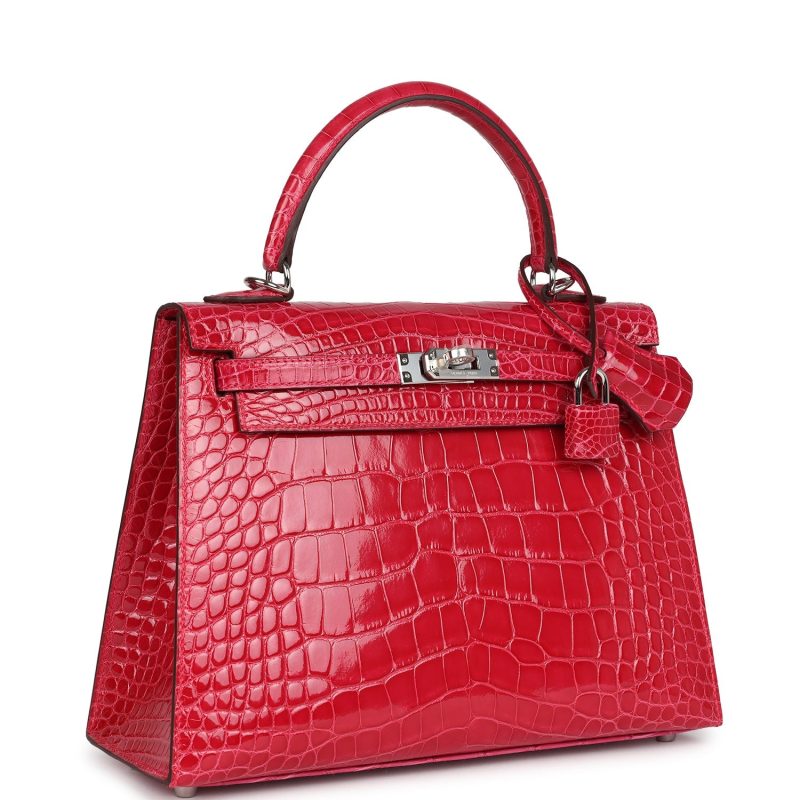 Hermes Kelly Sellier 25 Rose Extreme Shiny Alligator Palladium Hardware - Image 2