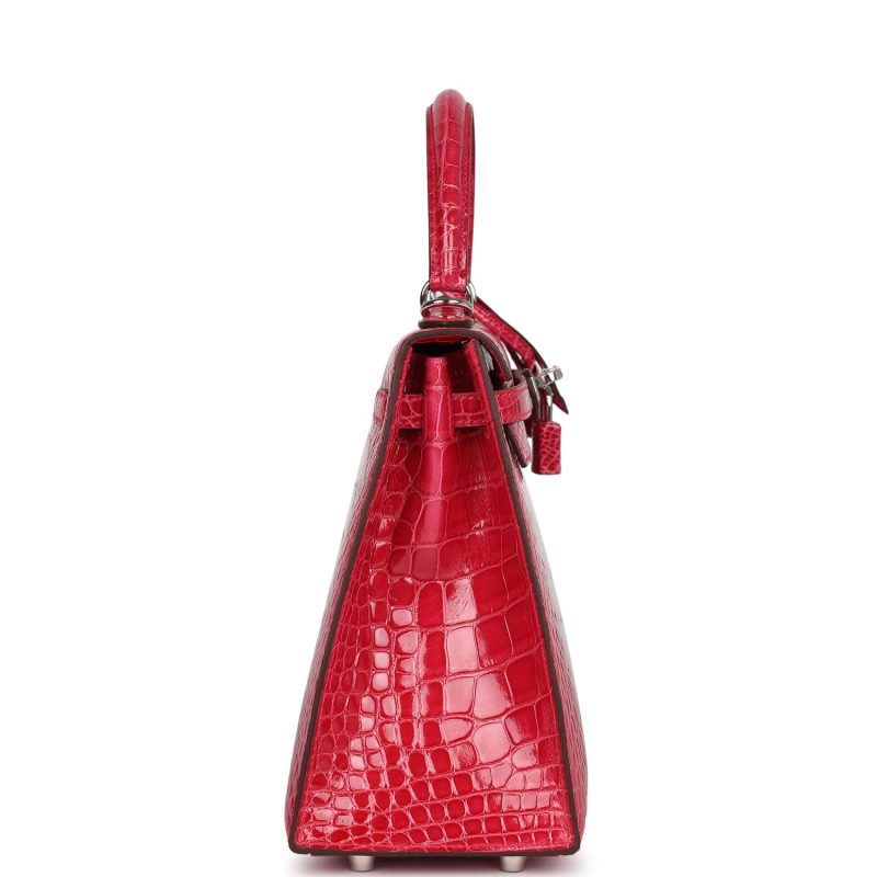 Hermes Kelly Sellier 25 Rose Extreme Shiny Alligator Palladium Hardware - Image 3