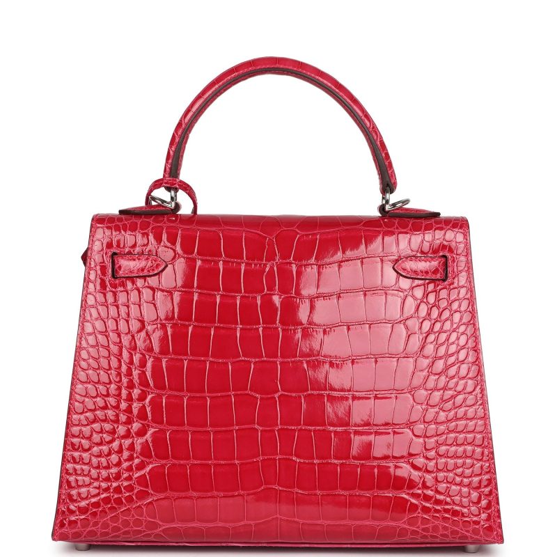 Hermes Kelly Sellier 25 Rose Extreme Shiny Alligator Palladium Hardware - Image 4