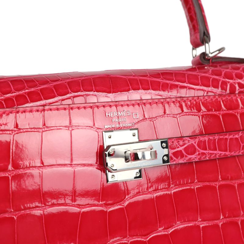 Hermes Kelly Sellier 25 Rose Extreme Shiny Alligator Palladium Hardware - Image 6