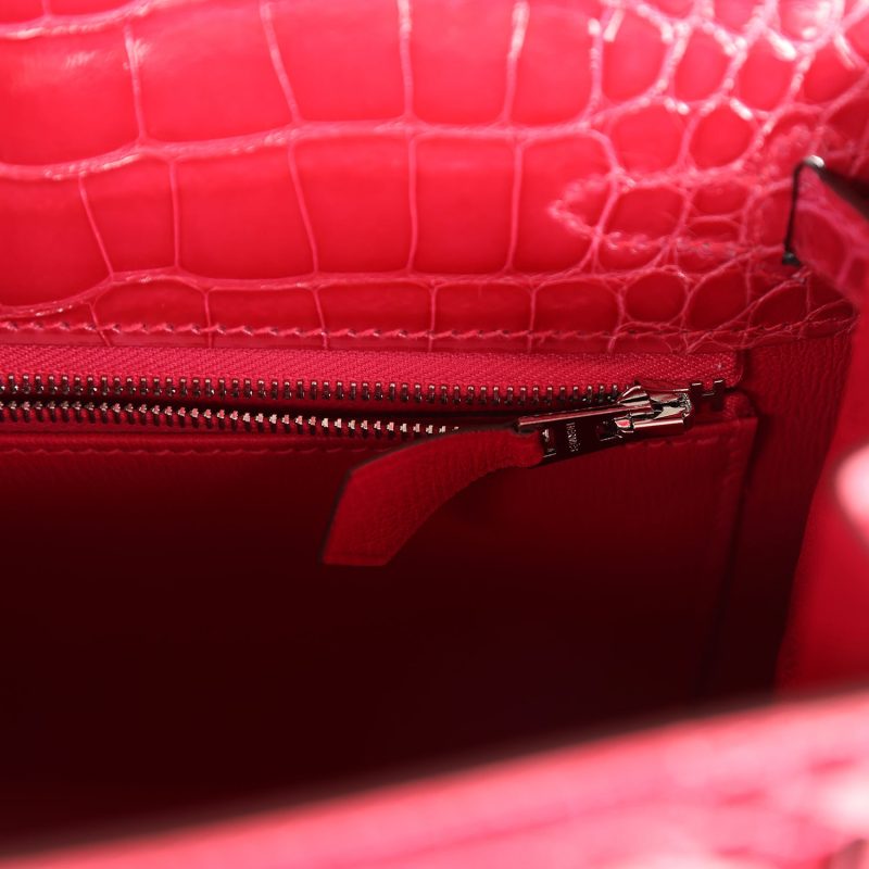 Hermes Kelly Sellier 25 Rose Extreme Shiny Alligator Palladium Hardware - Image 8