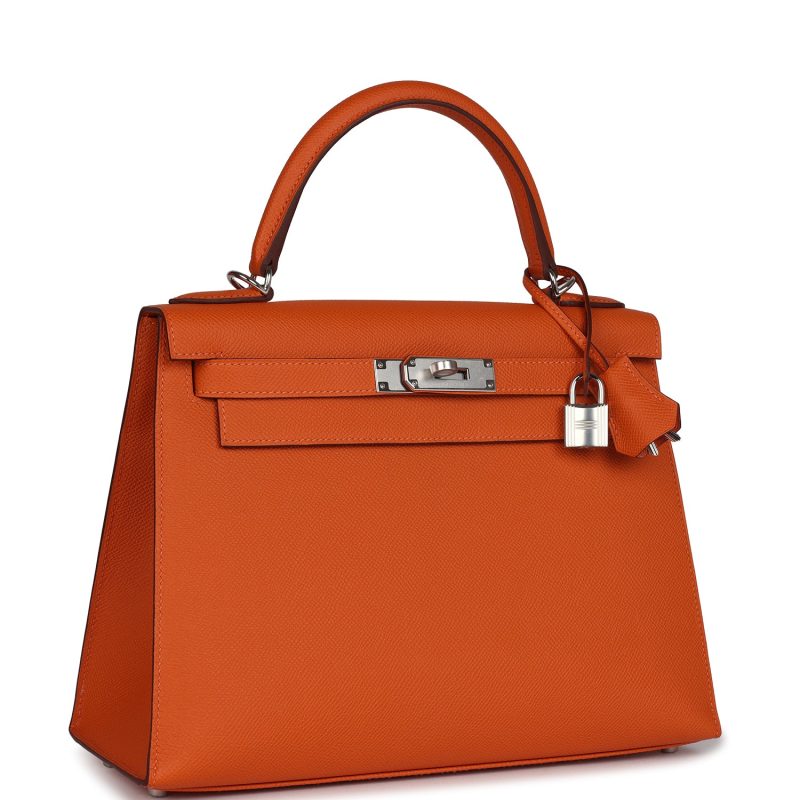 Hermes Kelly Sellier 28 Orange Epsom Palladium Hardware - Image 2