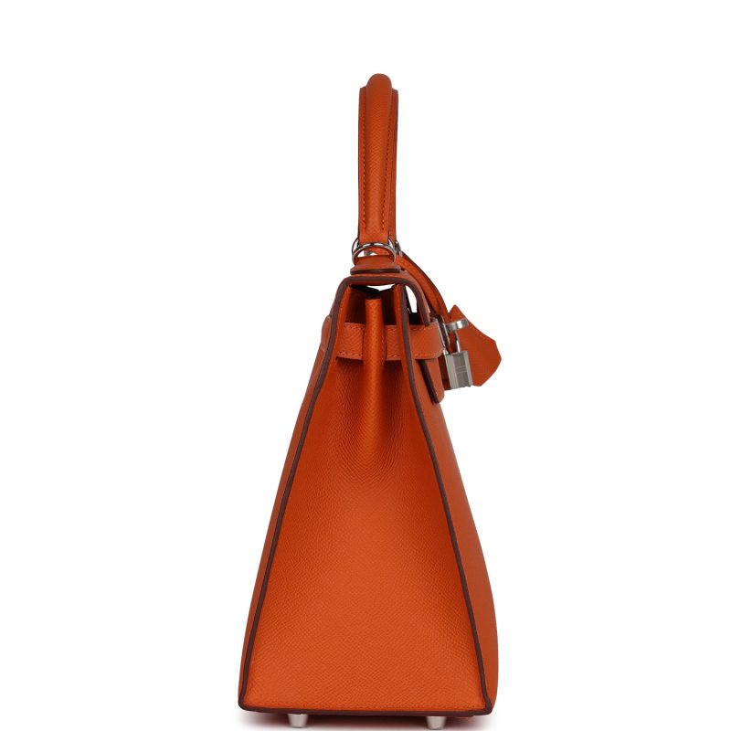 Hermes Kelly Sellier 28 Orange Epsom Palladium Hardware - Image 3