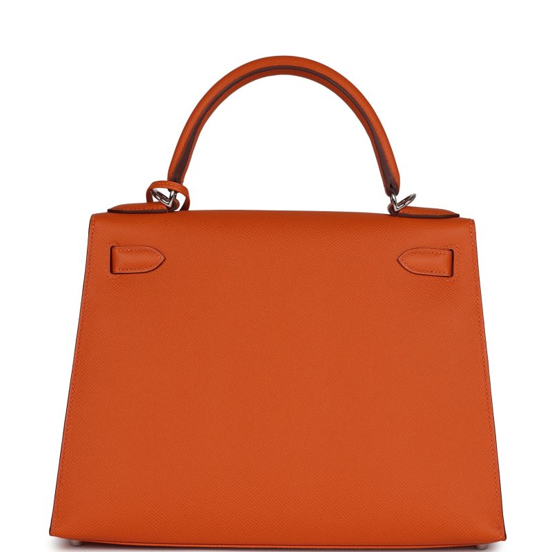 Hermes Kelly Sellier 28 Orange Epsom Palladium Hardware - Image 4