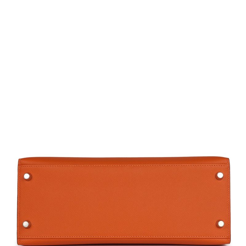 Hermes Kelly Sellier 28 Orange Epsom Palladium Hardware - Image 5