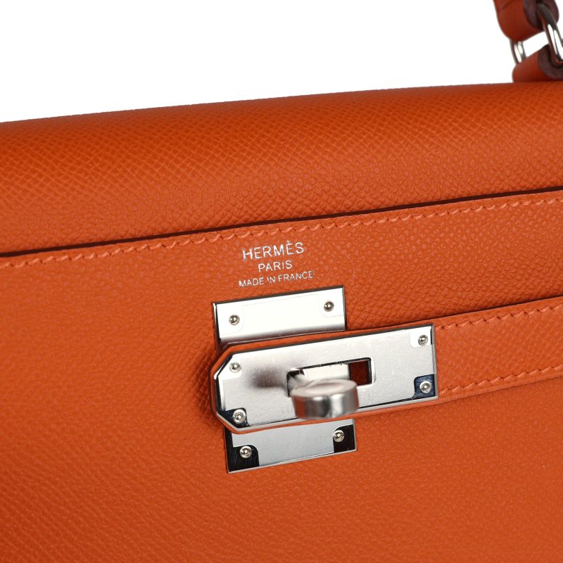 Hermes Kelly Sellier 28 Orange Epsom Palladium Hardware - Image 6