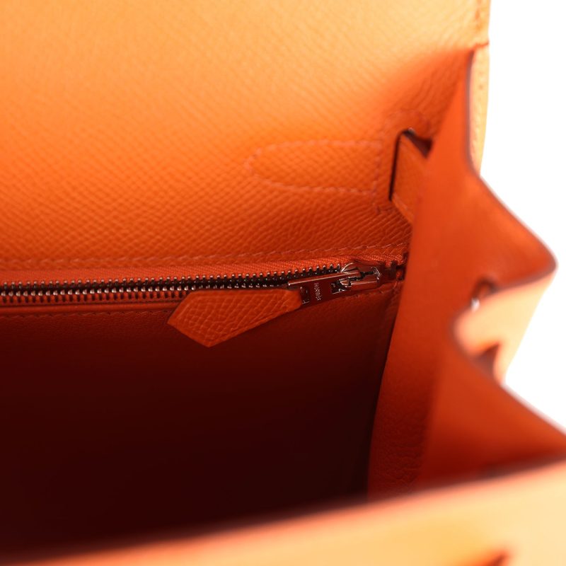 Hermes Kelly Sellier 28 Orange Epsom Palladium Hardware - Image 8