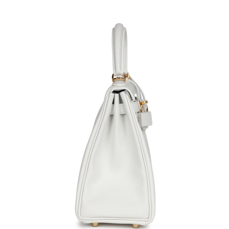 Hermes Kelly Retourne 25 New White Swift Gold Hardware - Image 3