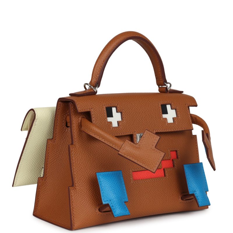 Hermes “Quelle Idolle” Picto Kelly Doll Gold, Bleu Zanzibar, Jaune Milton and Orange Field Epsom/Swift Palladium Hardware - Image 2