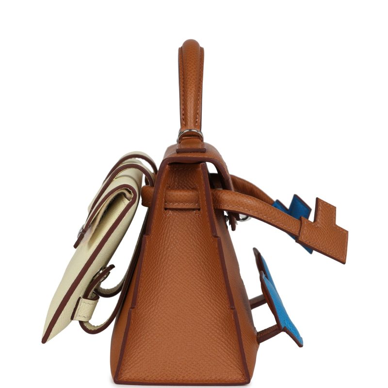 Hermes “Quelle Idolle” Picto Kelly Doll Gold, Bleu Zanzibar, Jaune Milton and Orange Field Epsom/Swift Palladium Hardware - Image 3