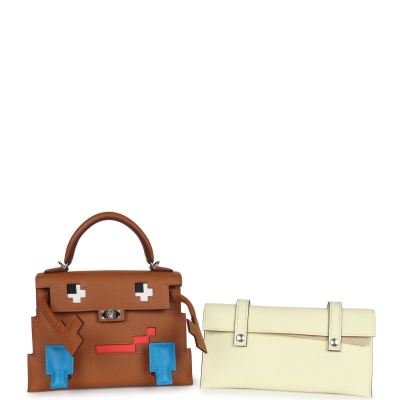 Hermes “Quelle Idolle” Picto Kelly Doll Gold, Bleu Zanzibar, Jaune Milton and Orange Field Epsom/Swift Palladium Hardware - Image 7