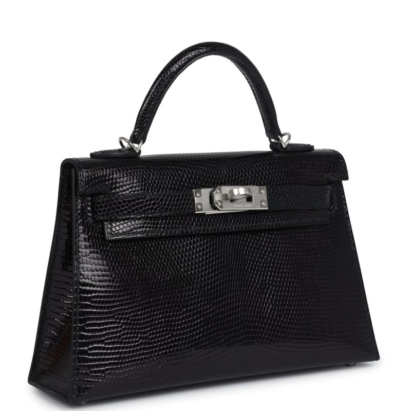 Hermes Kelly Sellier 20 Black Varanus Niloticus Lizard Palladium Hardware - Image 2