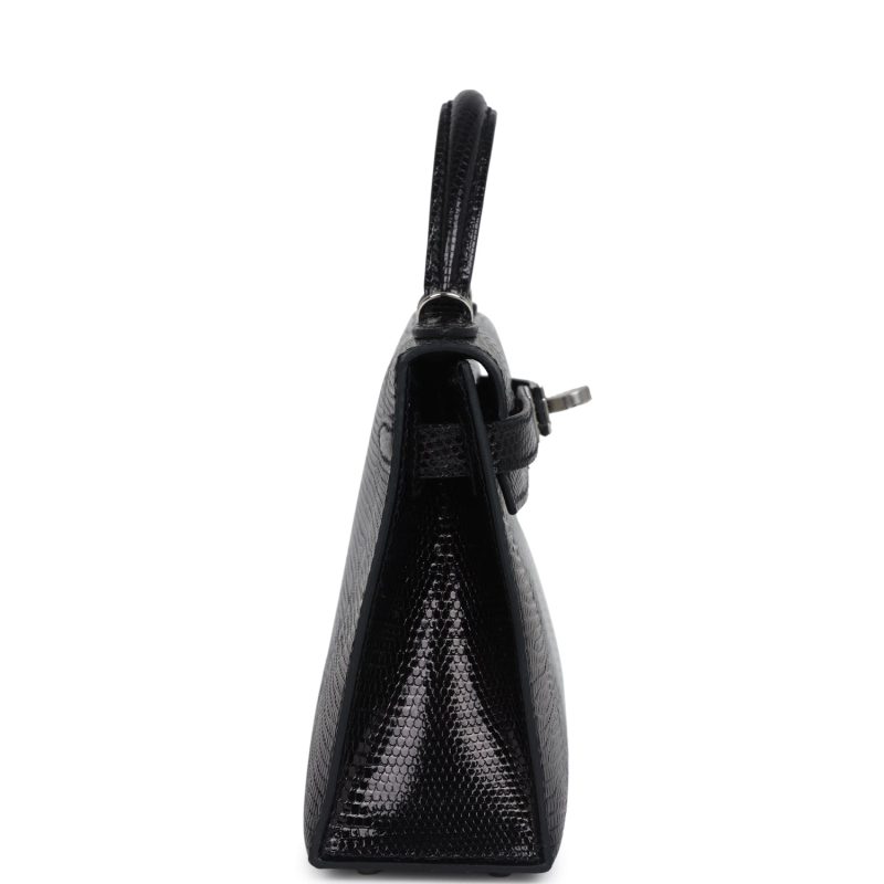 Hermes Kelly Sellier 20 Black Varanus Niloticus Lizard Palladium Hardware - Image 3