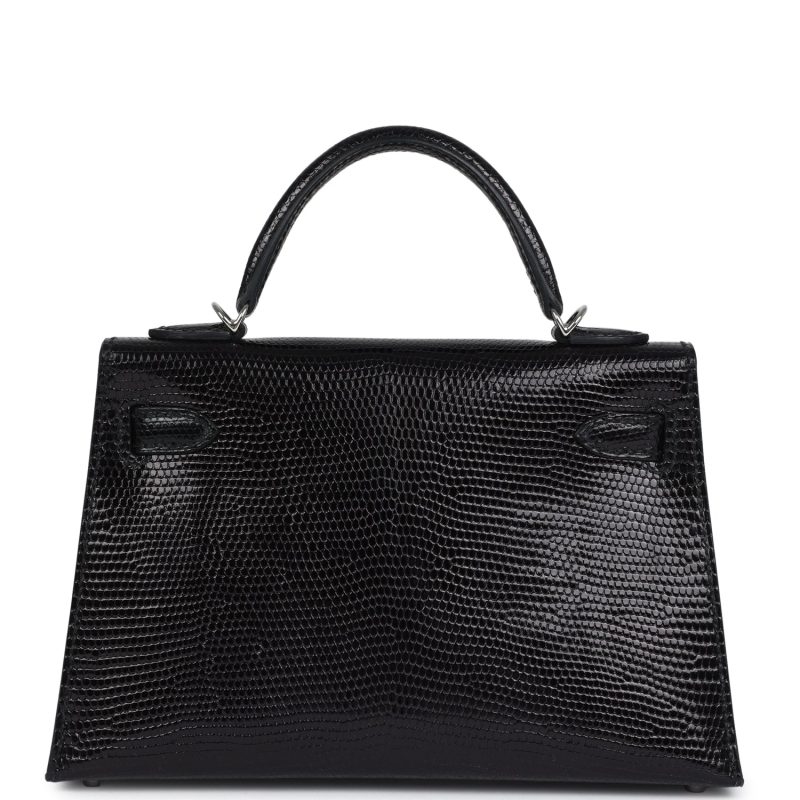 Hermes Kelly Sellier 20 Black Varanus Niloticus Lizard Palladium Hardware - Image 4