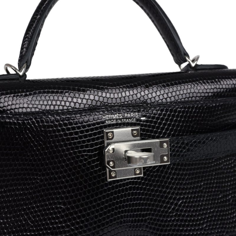 Hermes Kelly Sellier 20 Black Varanus Niloticus Lizard Palladium Hardware - Image 6