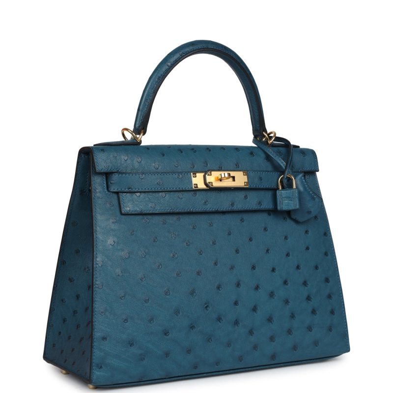 Hermes Kelly Sellier 28 Cobalt Ostrich Gold Hardware - Image 2