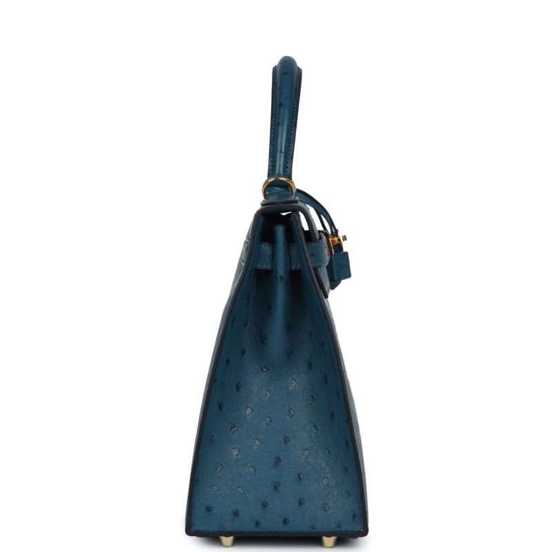 Hermes Kelly Sellier 28 Cobalt Ostrich Gold Hardware - Image 3