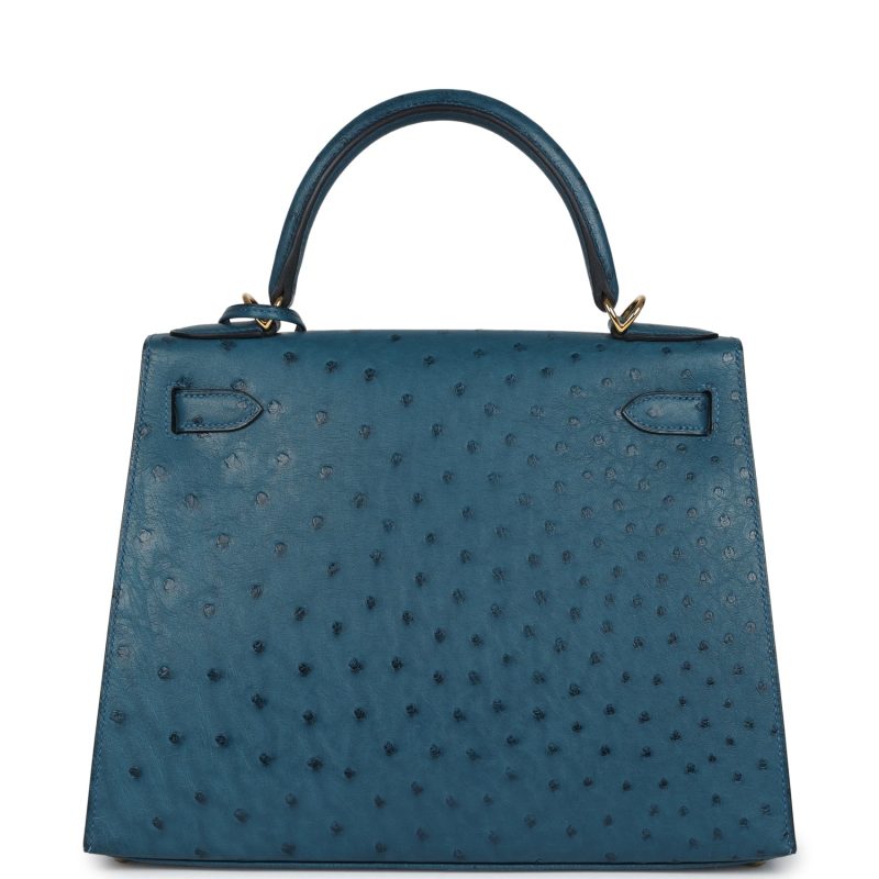 Hermes Kelly Sellier 28 Cobalt Ostrich Gold Hardware - Image 4