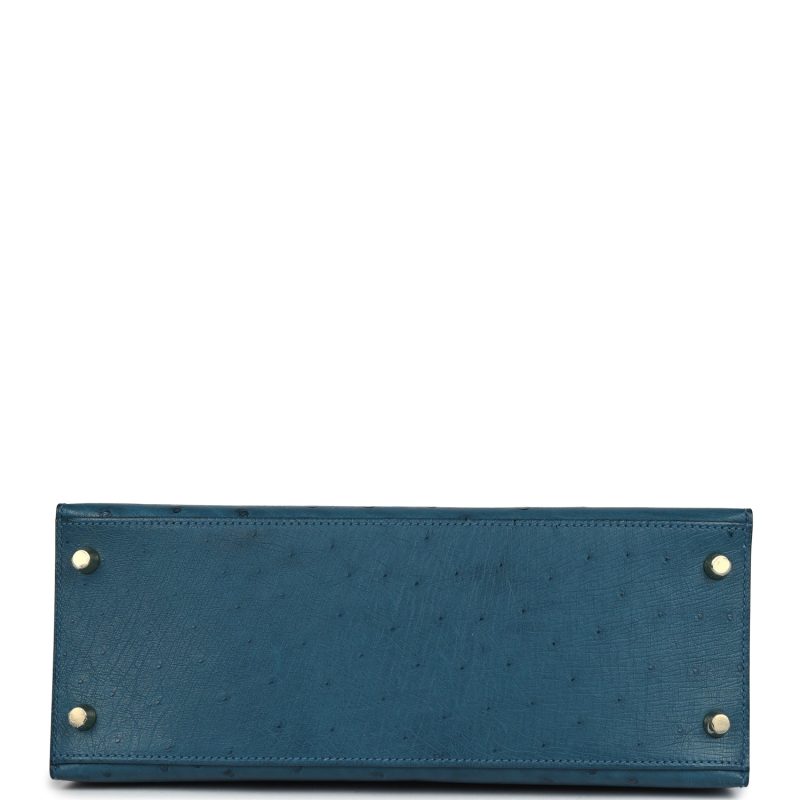 Hermes Kelly Sellier 28 Cobalt Ostrich Gold Hardware - Image 5