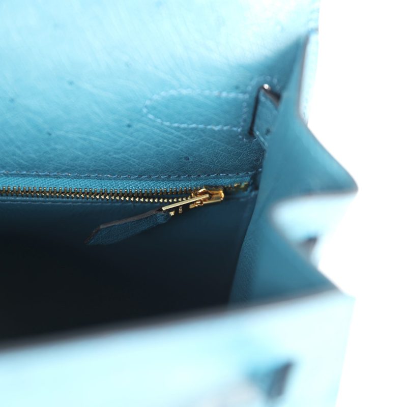 Hermes Kelly Sellier 28 Cobalt Ostrich Gold Hardware - Image 8