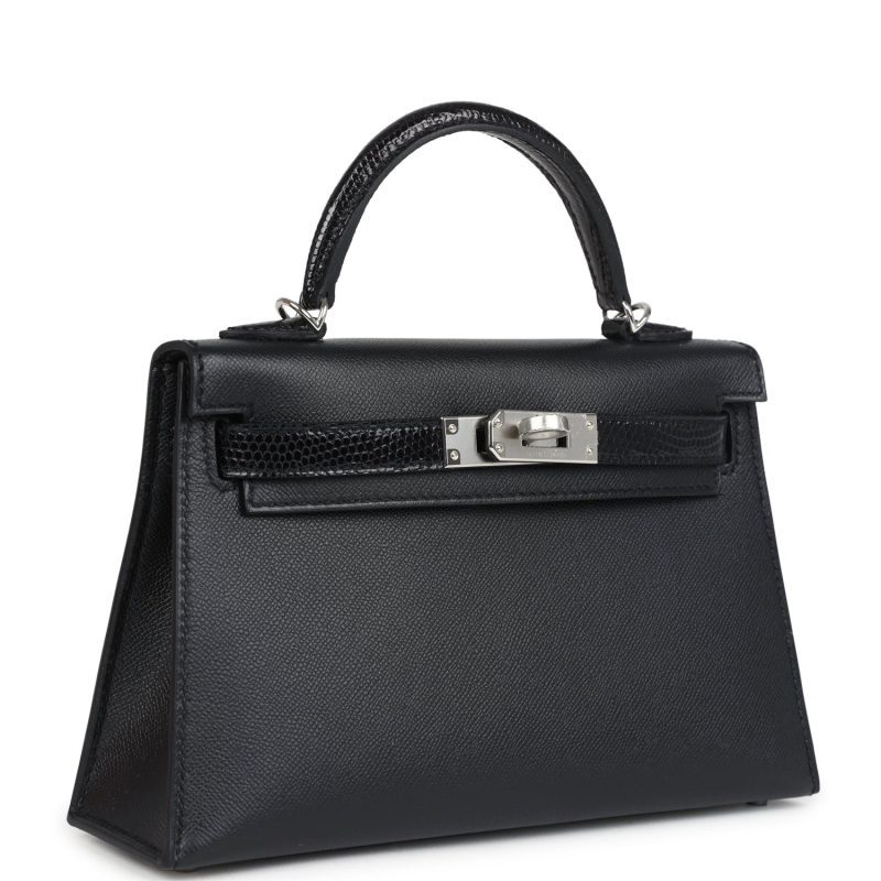 Hermes Kelly Sellier 20 Black Madame and Shiny Varanus Lizard Touch Palladium Hardware - Image 2