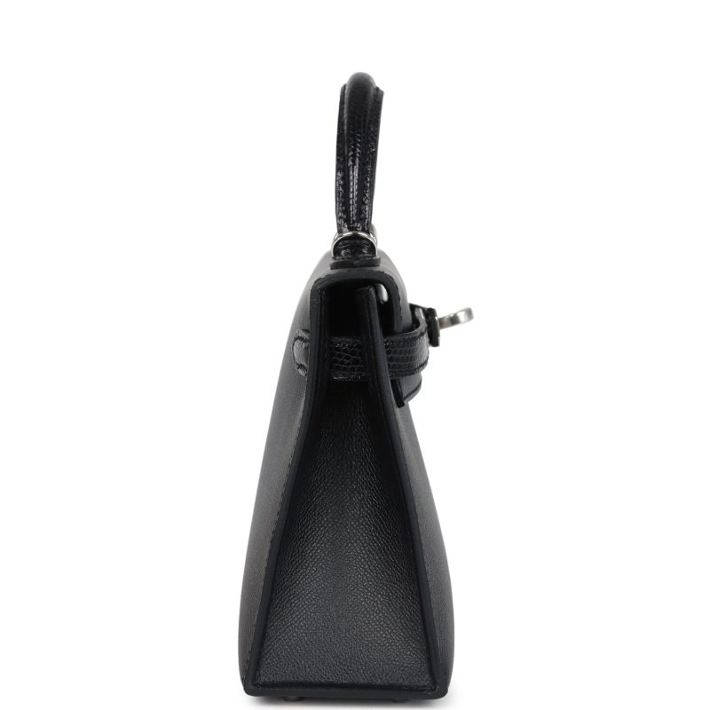 Hermes Kelly Sellier 20 Black Madame and Shiny Varanus Lizard Touch Palladium Hardware - Image 3